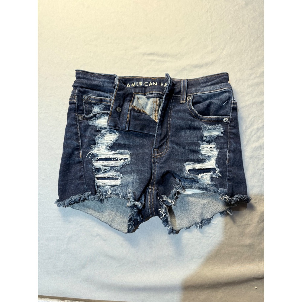 American Eagle Next Level Stretch Distressed Denim Shorts Dark Wash Womens 2